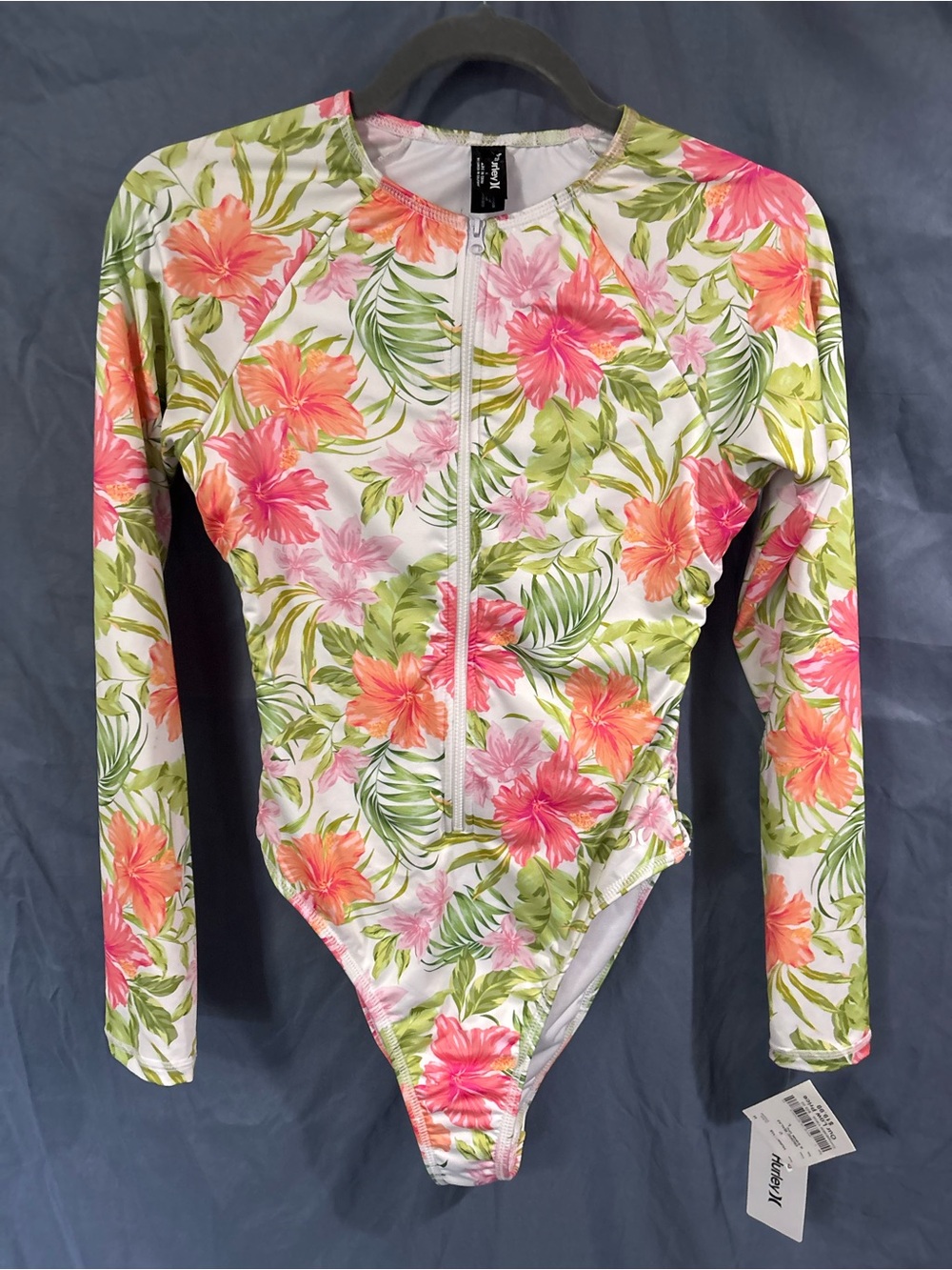Women’s Floral Long-Sleeve One-Piece Swimsuit - Pink/Orange/Green
